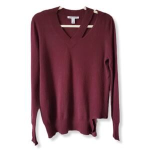 Autumn Cashmere Maroon Cut Out V Neck Sweater XS Cozy Minimalist Modern Scandi